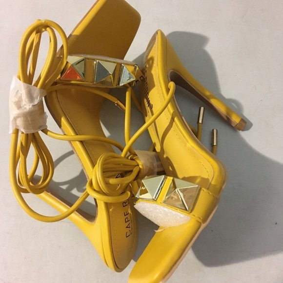 NWT‎ CAPE ROBBIN AIGO GOLD STUDDED LACE UP HEELS YELLOW 5.5 - Picture 15 of 16